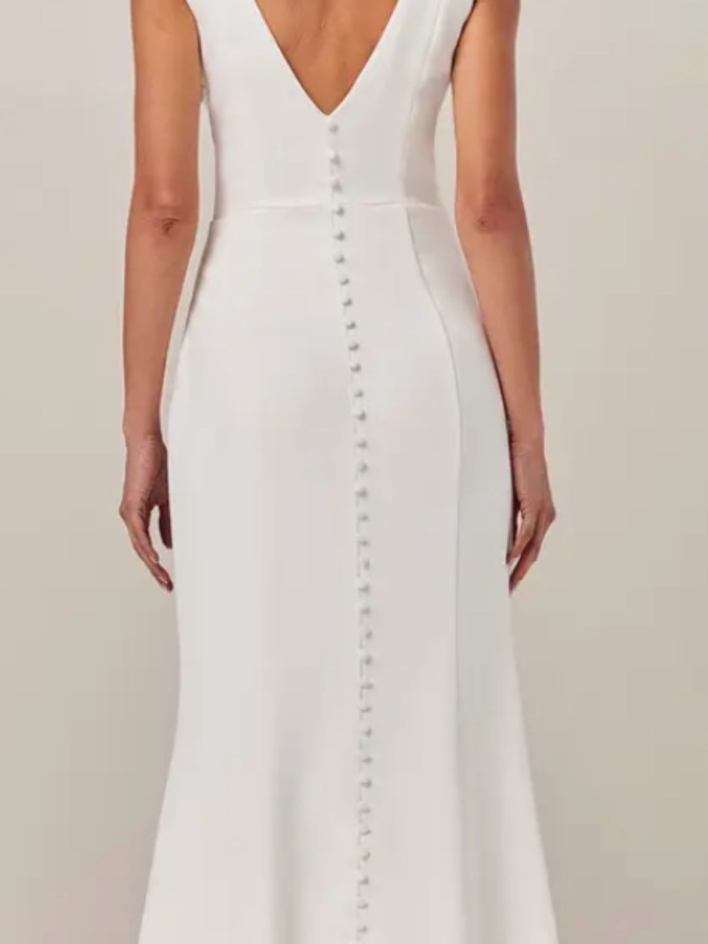 Minimalist White Bridal Gown with V-Back and Covered Buttons